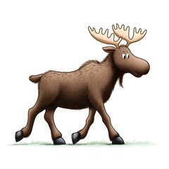 Cute hand drawn cartoon moose walking illustration