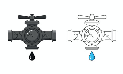 Fototapeta premium A detailed comparison of two water valves one black and one white with dripping water