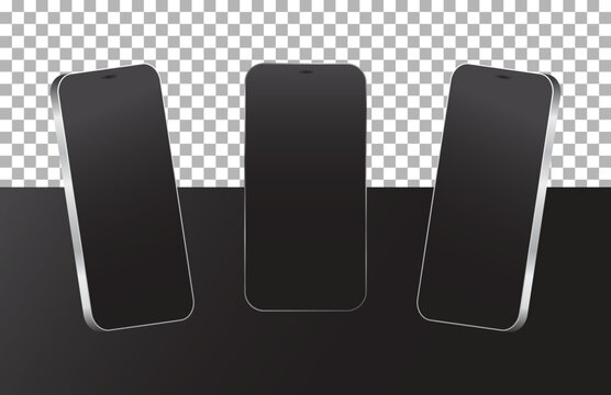 Realistic models smartphone with transparent screens. Smartphone mockup collection. 3D mobile phone on transparent background stock vector. Device front view. 