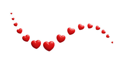 Red hearts forming a path isolated on transparent background
