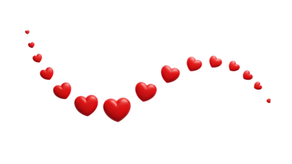 Red hearts forming a path isolated on transparent background