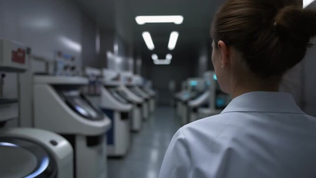 Modern laboratory with advanced scientific equipment and a scientist observing.