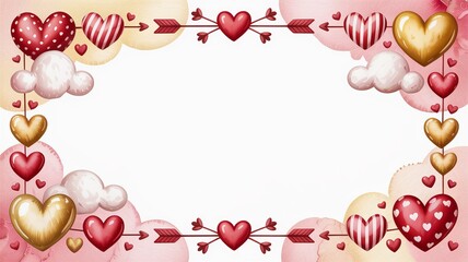 Floating Polka Dot Heart Balloons with Arrows in Soft Pastel Romantic Valentine Scene