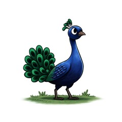 Cute hand drawn cartoon peacock strolling illustration