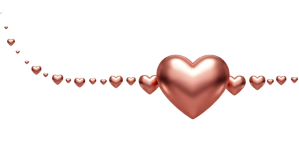 Rose gold hearts floating on transparent background