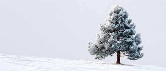 A Lone Evergreen Tree Standing Tall In Vast Snowy Field
