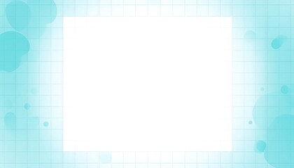 Abstract light blue grid background with floating shapes and a large white rectangle
