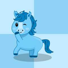 cute and adorable blue horse character