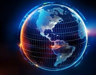 futuristic glass globe of planet earth with luminous neon lights highlighting the americas symbolizing global connectivity and digital networks