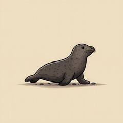 Cute hand drawn cartoon seal waddling illustration
