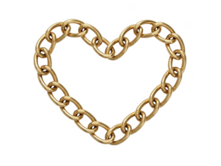 Golden heart-shaped chain isolated on transparent background