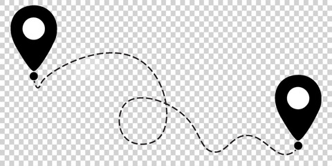 Route icon between two points with dotted path and location pin. Location pointer continuous one line drawing. GPS navigation line route mark. eps 10