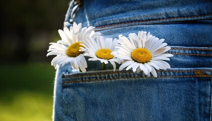daisies tucked into denim pocket on a summer day © Ina