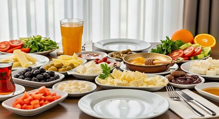 Luminous Turkish Breakfast Spread With Freshness and Serene Ambiance