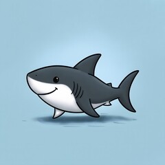 Cute hand drawn cartoon shark swimming sideways illustration