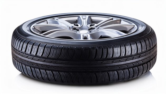 vehicle tire with alloy wheel rim isolated on white background