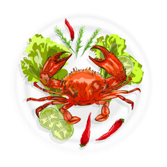 seafood dish with a plate of crab and vegetables