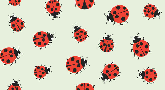 Seamless pattern with cute red ladybugs on a light green background perfect for nursery decor and fabric printing.