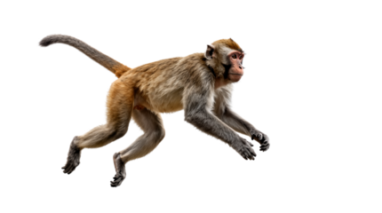 Leaping monkey in mid-air with outstretched limbs