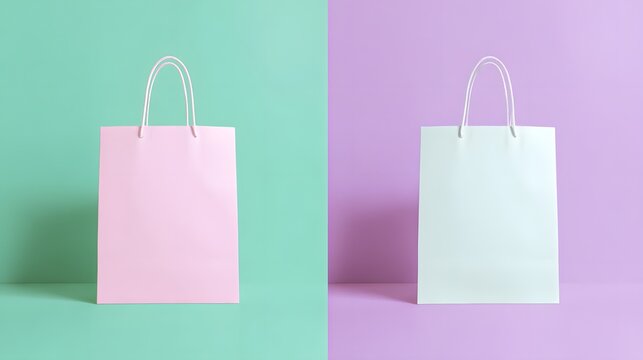 Christmas shopping bags in pink, white and blue colors - Powered by Adobe