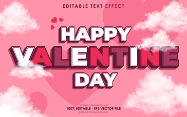 Happy Valentines Day text effect with hearts and clouds on a pink background.