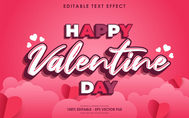 Happy Valentine Day Text Effect with Clouds and Hearts on Pink Background.