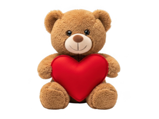 Teddy bear holding heart isolated on transparent background
