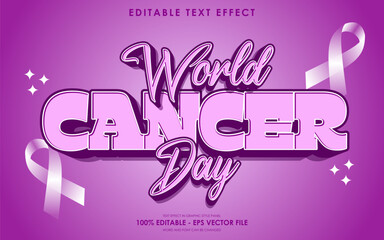 World Cancer Day editable text effect with ribbons and sparkles.