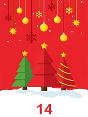 Christmas Trees Decorated with Ornaments in Snow