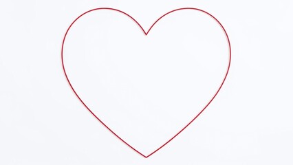 Simple red heart outline on white background, creating a minimalist atmosphere with clean lines and basic shapes, ideal for Valentine's Day or love-themed designs