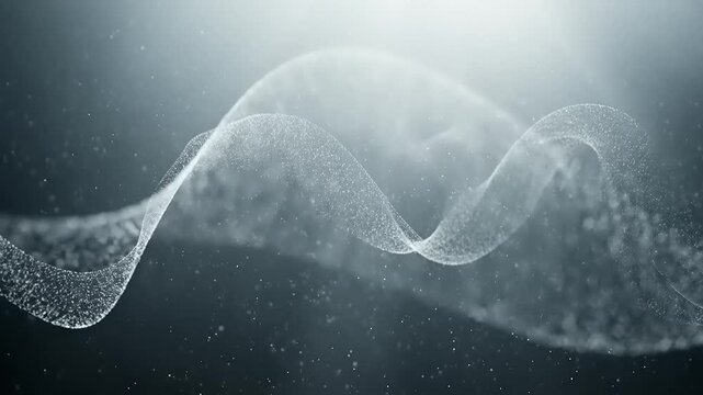 Abstract flowing light particles and smoke effect on dark background.