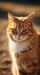 Majestic Orange Tabby Cat with Intense Gaze in Golden Sunlight.