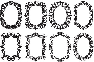 Collection of ornate black frames with floral designs