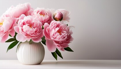 Fototapeta premium Pink Peonies Blooming In A White Vase