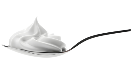 Spoonful of whipped cream on a spoon with a and high resolution close up shot on a transparent background PNG