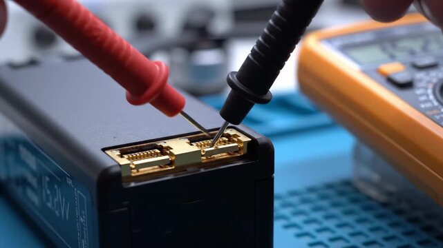 With careful hands, a technician connects leads to test equipment, examining voltage levels. A workspace filled with tools sets the scene for discovery and learning about electronics.