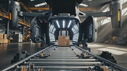 Packages are efficiently loaded onto a conveyor system within a busy warehouse, showcasing the advanced technology of delivery logistics.