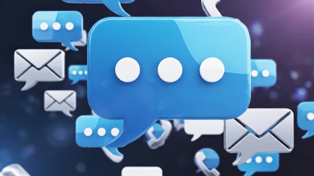 Blue chat bubble icon floating among message envelope and phone icons digital communication network modern messaging concept with motion and soft lighting phone icon call message bubble envelope - Powered by Adobe