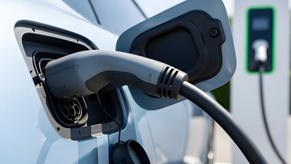 Alternative energy transportation with EV charging cable detail