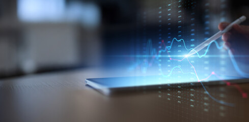 Financial Market Analysis with Digital Data Visualization on Virtual Screen.