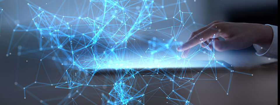 Telecommunication Networks and Artificial Intelligence Connections as Template for Text or Logo. - Powered by Adobe