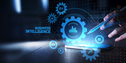 Business Intelligence and Data Visualization Interface with Digital Analytics on Touchscreen.