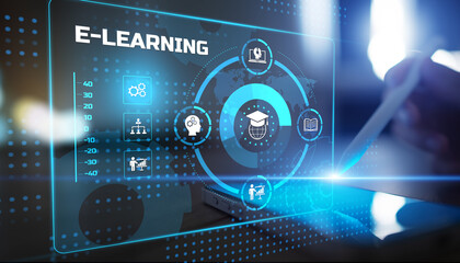 E-Learning and Online Education Tools Illustrated on a Digital Interface.