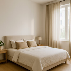 Cozy and minimalistic bedroom with soft natural lighting