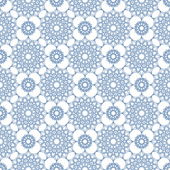 Seamless Blue Line Art Mandala Pattern Background. Detailed Decorative Geometric Ornament Vector Wallpaper.
