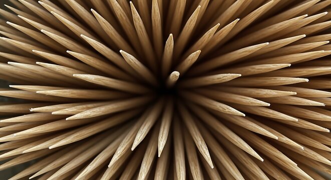 Abstract Radiating Toothpicks - Converging Point, Wooden Texture, Sharp Focus.