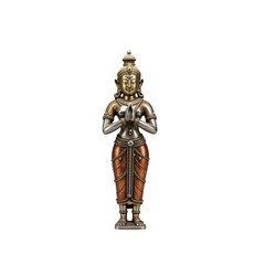 Traditional Asian deity statue in prayer pose.