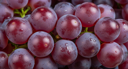 Fresh Red Grapes with Water Drops Close Up