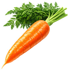 Fresh whole carrot with leafy green tops.