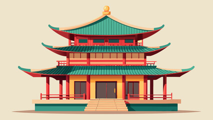 Traditional Chinese Temple Architecture Illustration Isolated Background